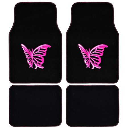 Bdk Butterfly Pink Carpet Car Floor Mats - 4 Pieces MT-509-PK